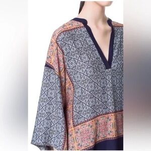 Zara | Multicolor Print 3/4 Sleeve Oversized Boho V Neck Tunic Top Size Medium